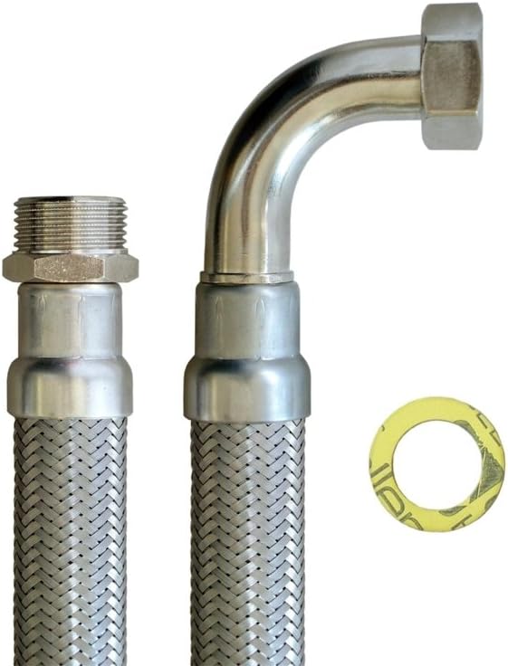 Panzerschlauch 1"AG x 1"ÜM Bogen - Flexschlauch DN25 mit Trinkwasserzulassung 1,50m / 1.500mm, 1,50m