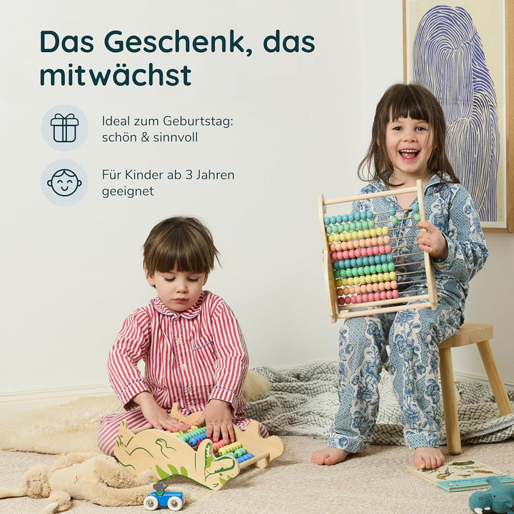 Twig & Leaf Rechenschieber für Kinder aus Holz, Dinosaurier Abakus Montessori Spielzeug zum Rechnen