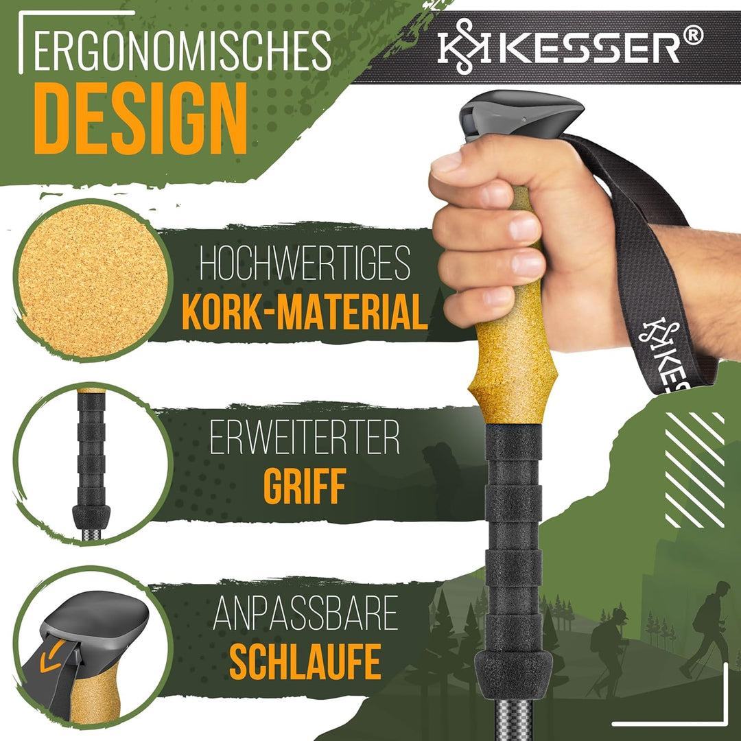 KESSER® Wanderstöcke Aluminium oder Carbon mit Korkgriff | Nordic Walking Stöcke für Damen & Herren