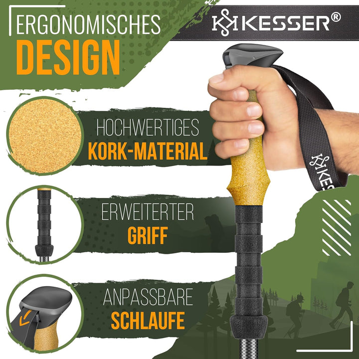 KESSER® Wanderstöcke Aluminium oder Carbon mit Korkgriff | Nordic Walking Stöcke für Damen & Herren