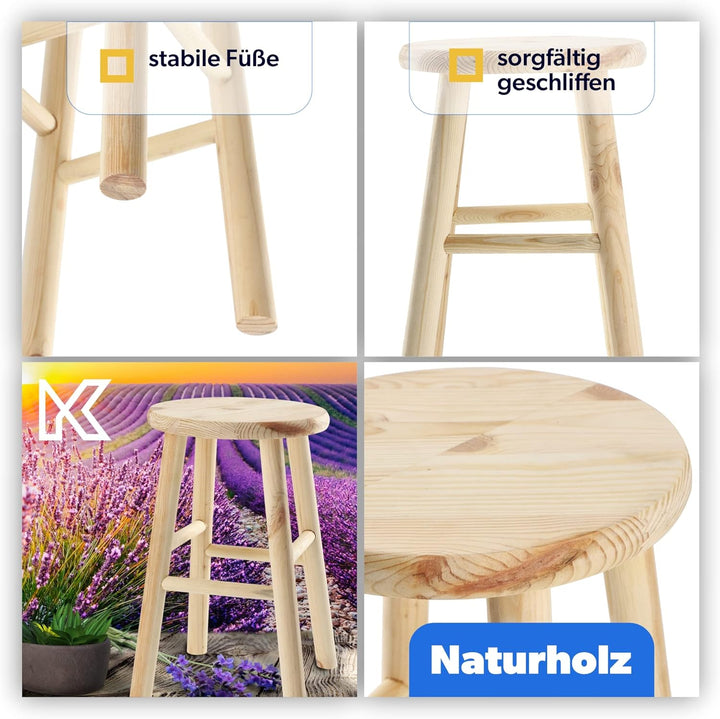 KADAX Holzhocker, Fussbank aus natürlichen unlackierten Kiefernholz, Fussstütze in 3 verschiedenen M