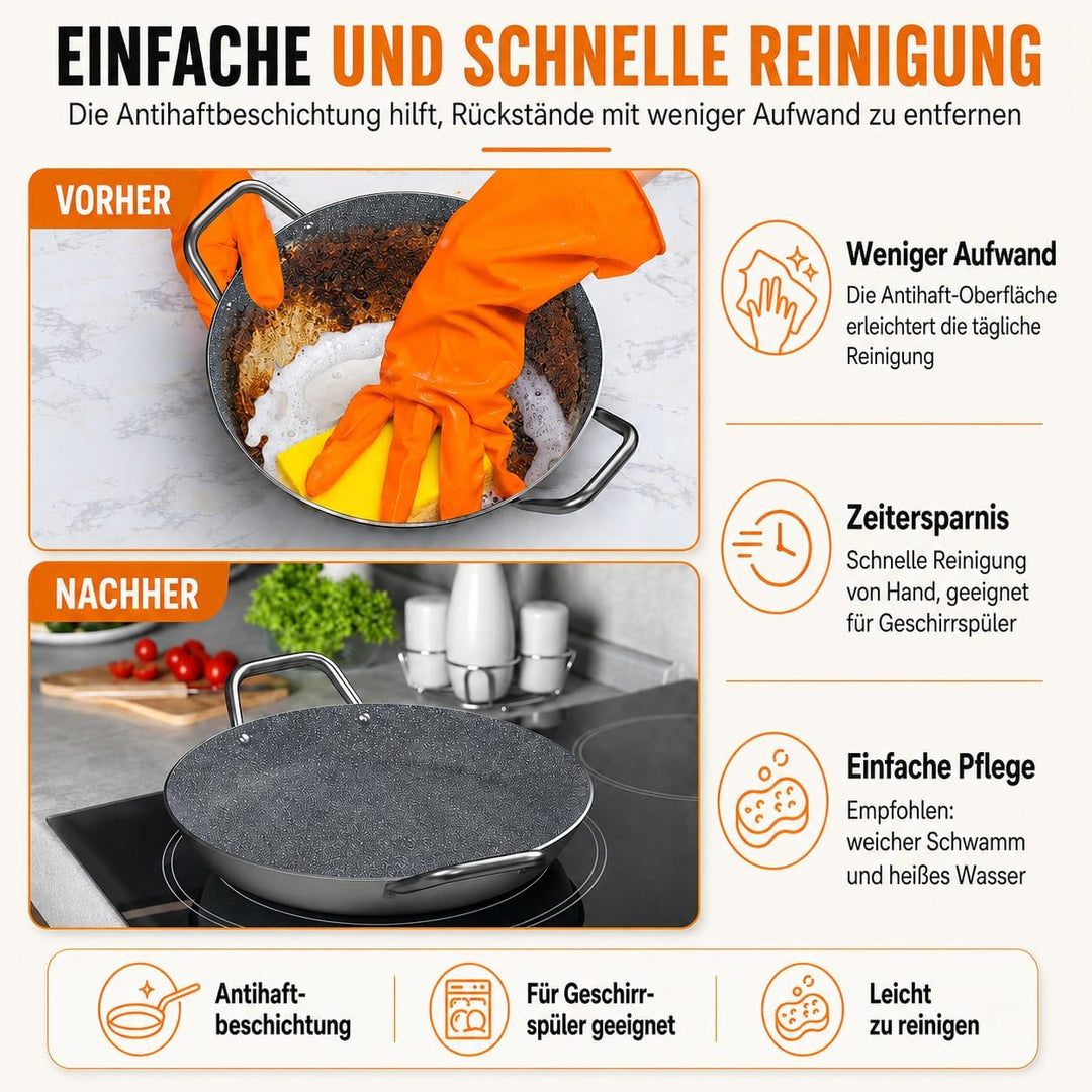 TEHORNEO Paella Pfanne Induktion, Paella Pfanne 30 cm Antihaftbeschichtete aus Aluminium 3-4 Portion