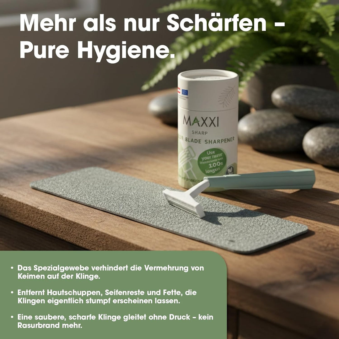MaxxiSharp Rasierklingen Schärfer Pad – Patentiertes High Tech Textil – Verlängert Lebensdauer für E