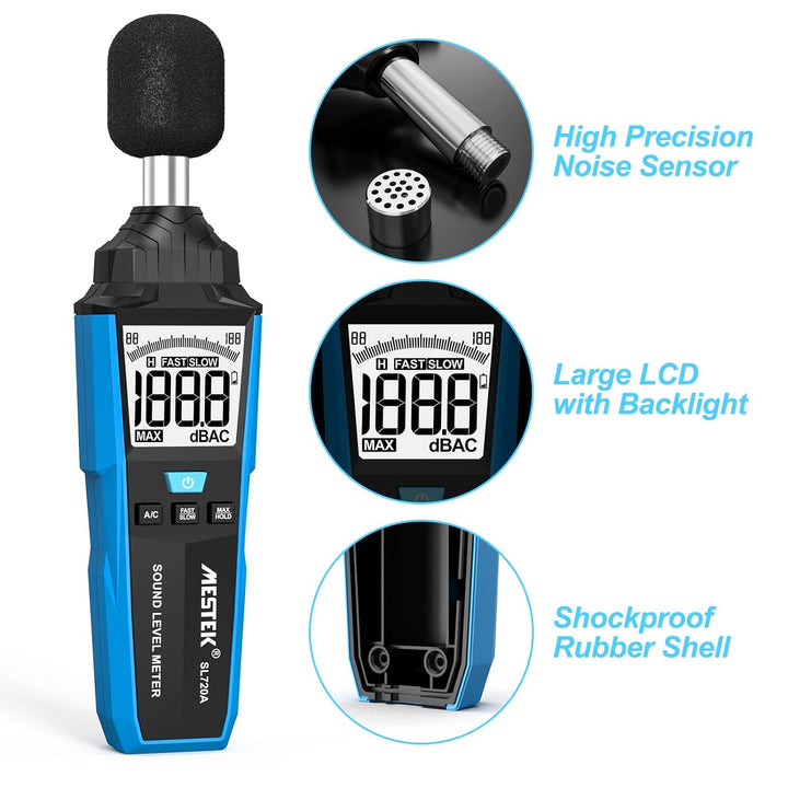 Dezibel Messgerät, MESTEK Schallpegelmessgerät, Tragbare db messergerät,30 dB bis 130 dB,A/C-gewicht
