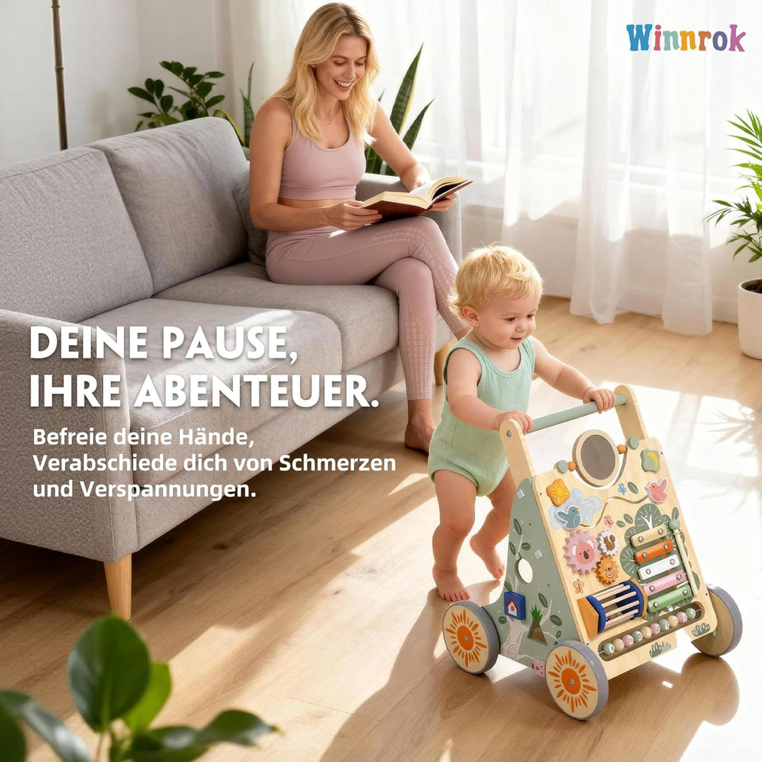 Baby Lauflernwagen Holz, Baby Lauflernhilfe Höhen- und Geschwindigkeitsverstellbar, Montessori Spiel