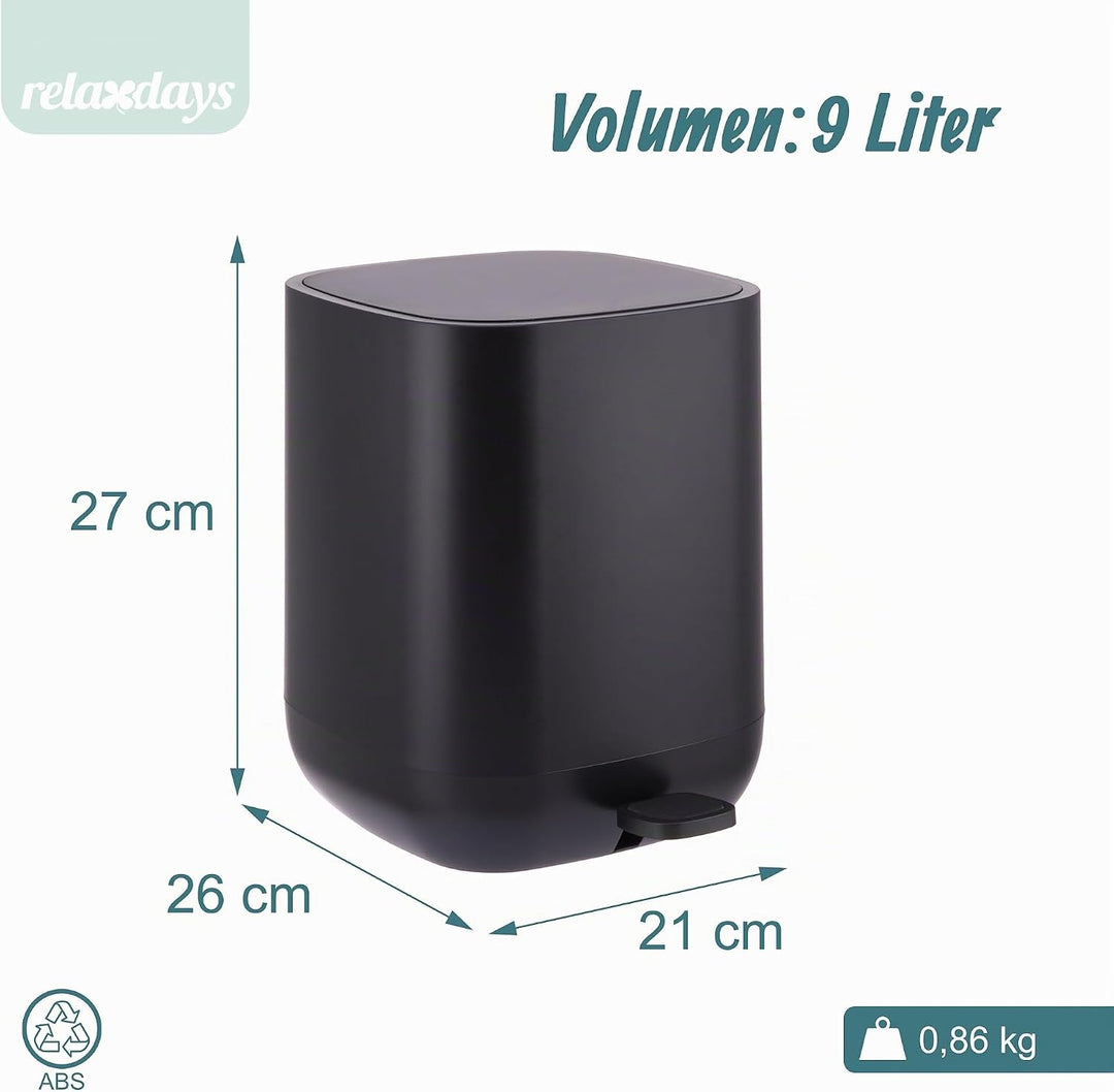 Relaxdays Mülleimer, 9 Liter, Absenkautomatik, entnehmbarer Inneneimer, Matter Kunststoff, Treteimer