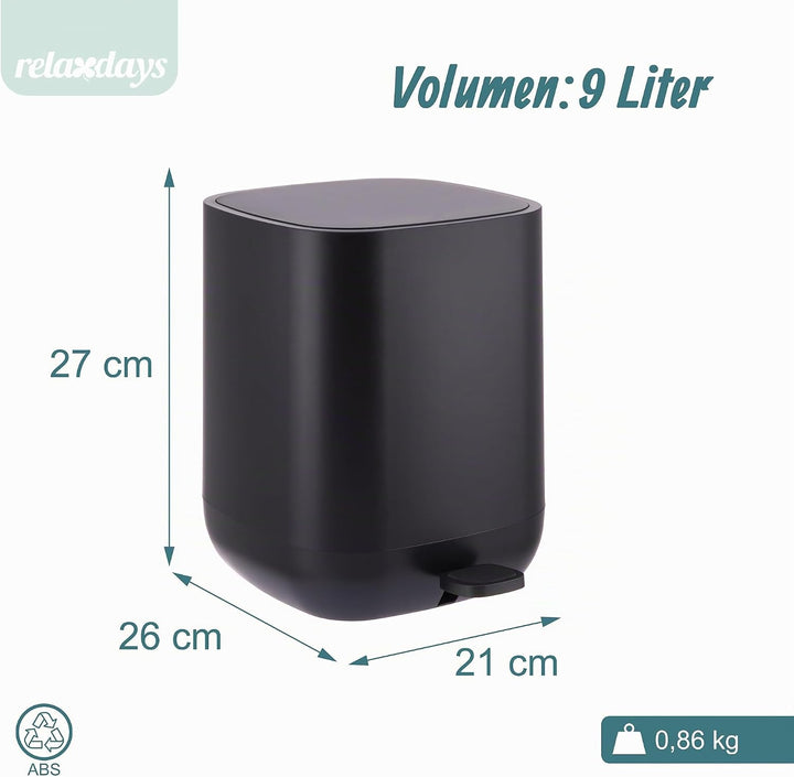 Relaxdays Mülleimer, 9 Liter, Absenkautomatik, entnehmbarer Inneneimer, Matter Kunststoff, Treteimer