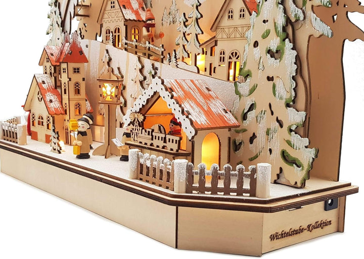 Wichtelstube-Kollektion Holzkunst LED Schwibbogen Bergdorf Erzgebirge Schwippbogen Lichterbogen Echt