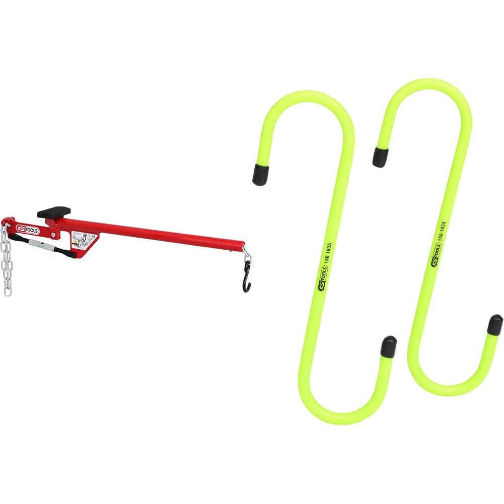 KS Tools 700.1495 Universal-Achshebel mit Kette, 960mm & 150.1935 Universal-Haken-Satz, Formbar, 2-t
