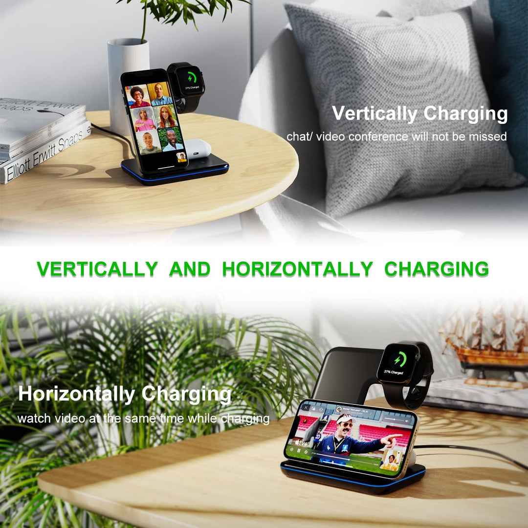 Minthouz Wireless Charger, 3 in 1 Induktive Ladestation mit 18W Adapter für mehrere Geräte Apple, iW