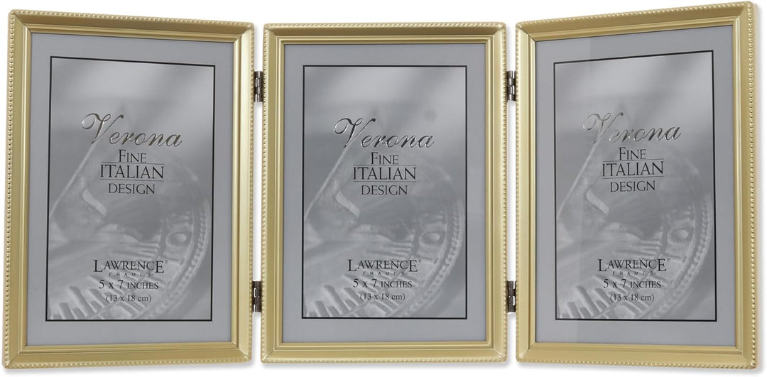 Lawrence Frames Dreifach-Bilderrahmen mit Scharnier, Messing, 12,7 x 17,8 cm, mit Perlenrand Goldfar