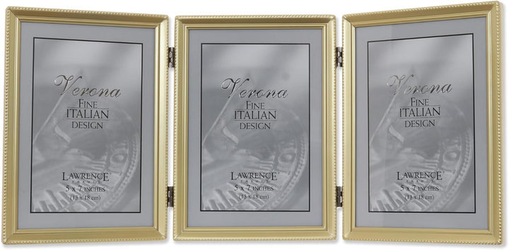 Lawrence Frames Dreifach-Bilderrahmen mit Scharnier, Messing, 12,7 x 17,8 cm, mit Perlenrand Goldfar