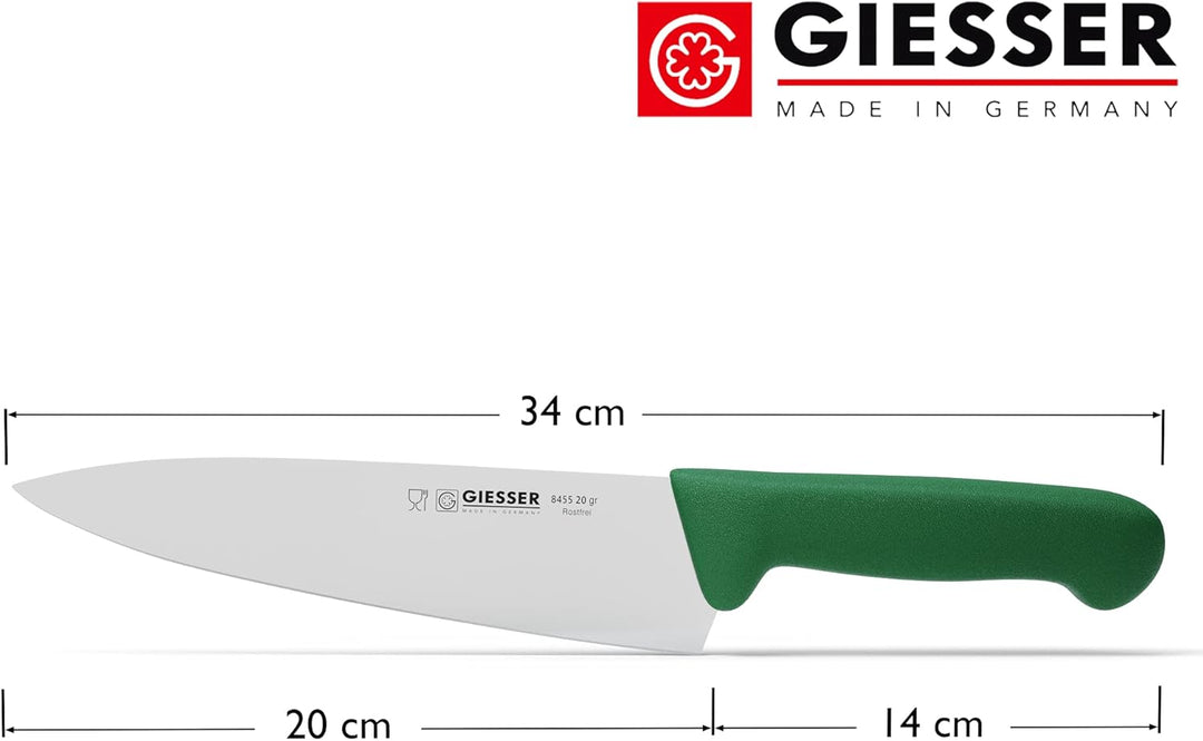 Giesser seit 1776 - Made in Germany - Kochmesser grün, Basic Green, Klinge 20 cm, rutschfest, scharf