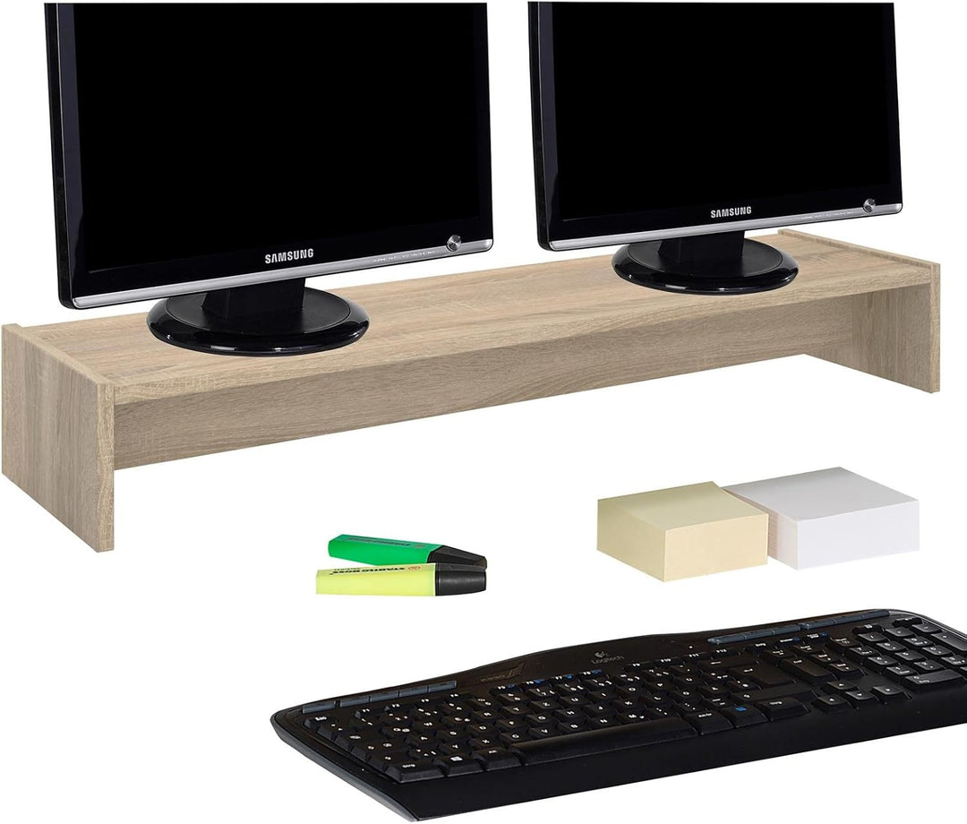 CARO-Möbel Monitorständer Zoom, Sonoma Eiche – Bildschirmerhöhung 100cm für 2 Monitore, ergonomische