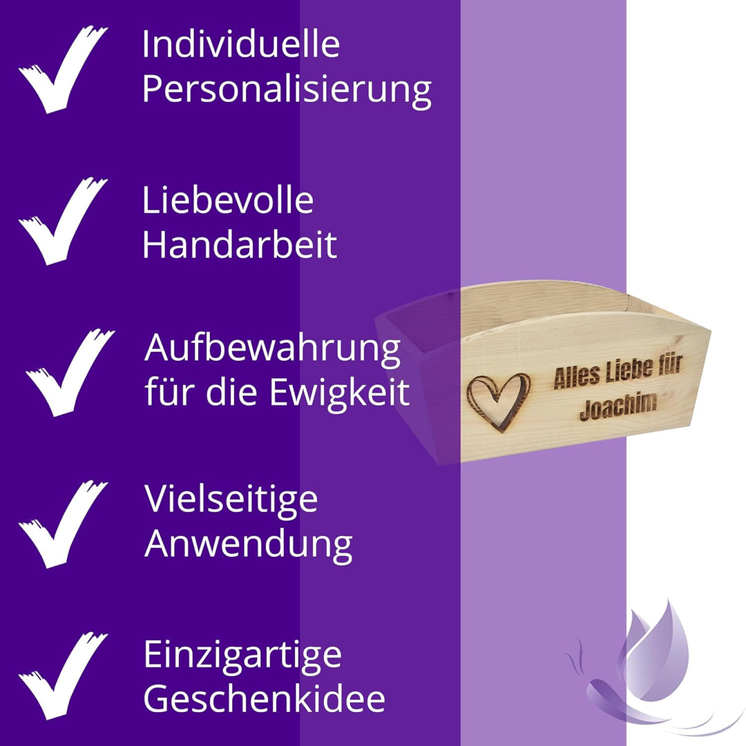 Geschenkkorb Personalisierbar Wunschtext mit Herz 24x13x8cm Abgerundet Präsentkorb Holz Geschenkidee