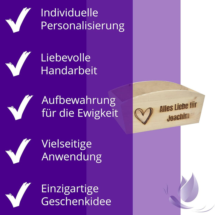 Geschenkkorb Personalisierbar Wunschtext mit Herz 24x13x8cm Abgerundet Präsentkorb Holz Geschenkidee