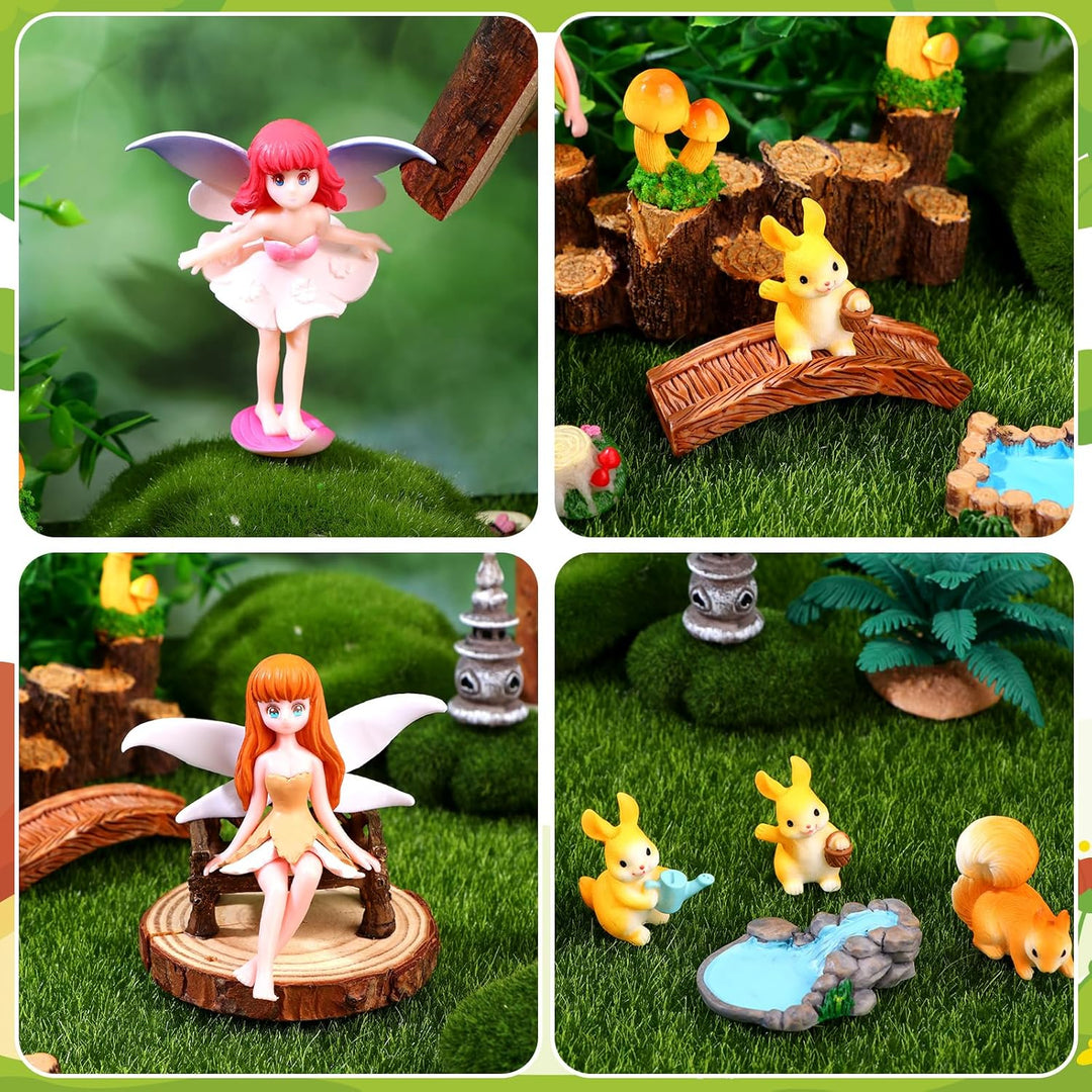 23 Stück Feengarten Zubehör Set Mini Fee Figuren Harz Pilze Hase Eichhörnchen Leuchtturm Brücken Min