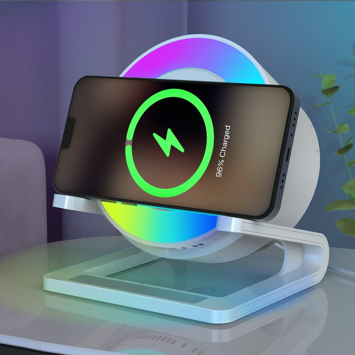 Bluetooth Lautsprecher mit Nachtlicht und Wireless Charger, Touch Dimmbar Nachttischlampe mit Gibt 5