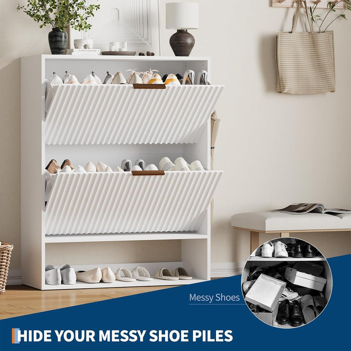 80×30×102 h cm Schuhschrank, Wellen-Design Schmal Shoe Storage Cabinet Mit 2 Klappen, Freistehender
