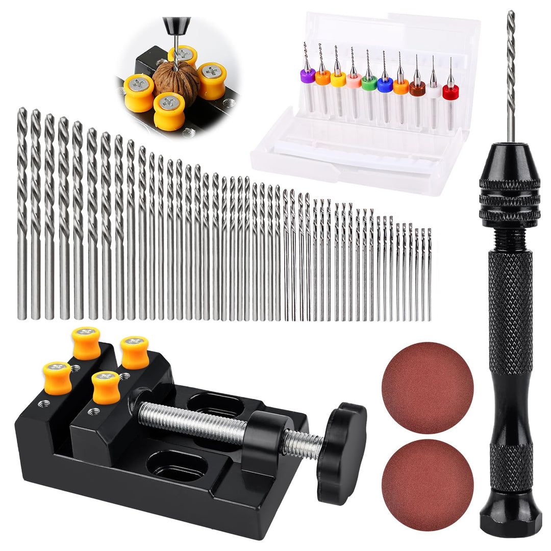 62 Pcs Handbohrer Set - Mini Bohrmaschine für Modellbau Werkzeug mit 48 Spiralbohrer Bits, 10 PCB-Mi