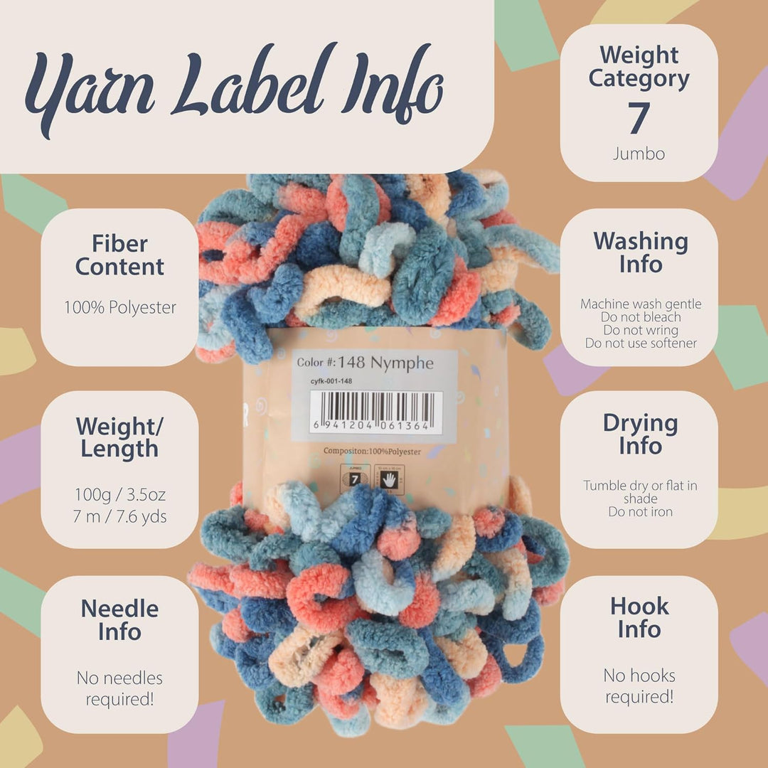 JubileeYarn Fun Fingerschlaufen-Garn – Polyester Jumbo Weight Loop Garn – 100g/Knäuel – Poseidon – 5
