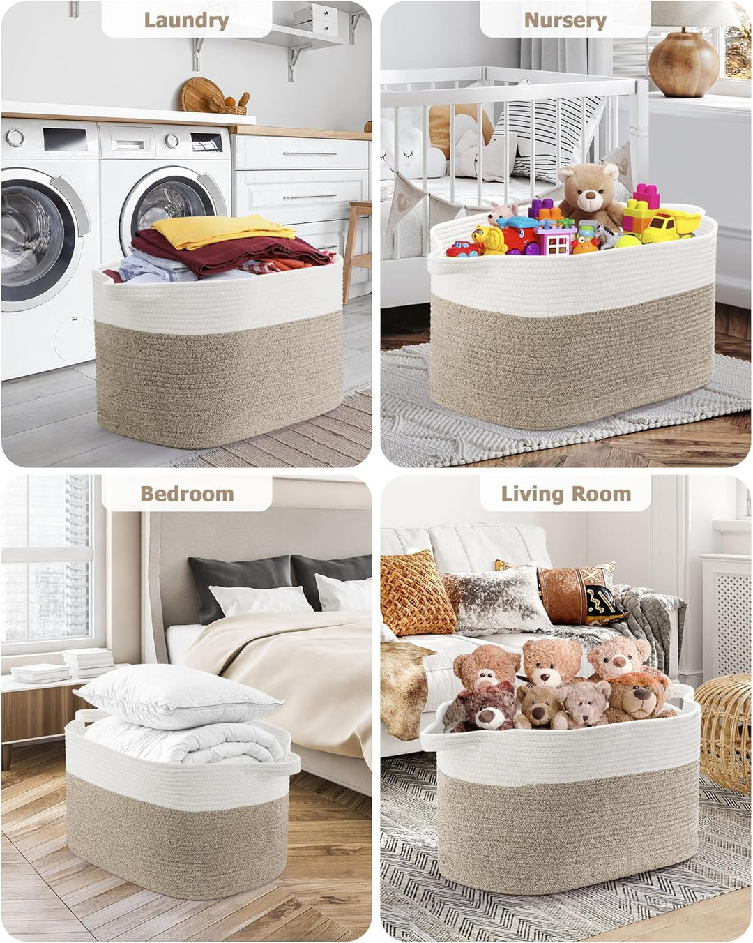 Faltbarer Wäschekorb, Korb Aufbewahrung, 63L Grosse Wäschesammler, Laundry Baskets aus Baumwolle, Ge