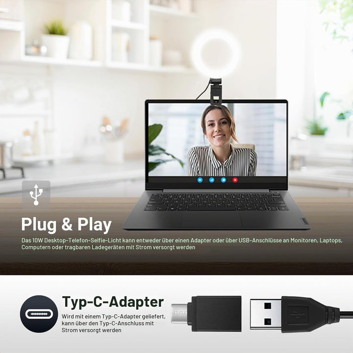 NEEWER Basics 5" LED Tisch Ringlicht mit Ständer, Monitorhalterung, 10W kompatibel mit iPhone, Compu