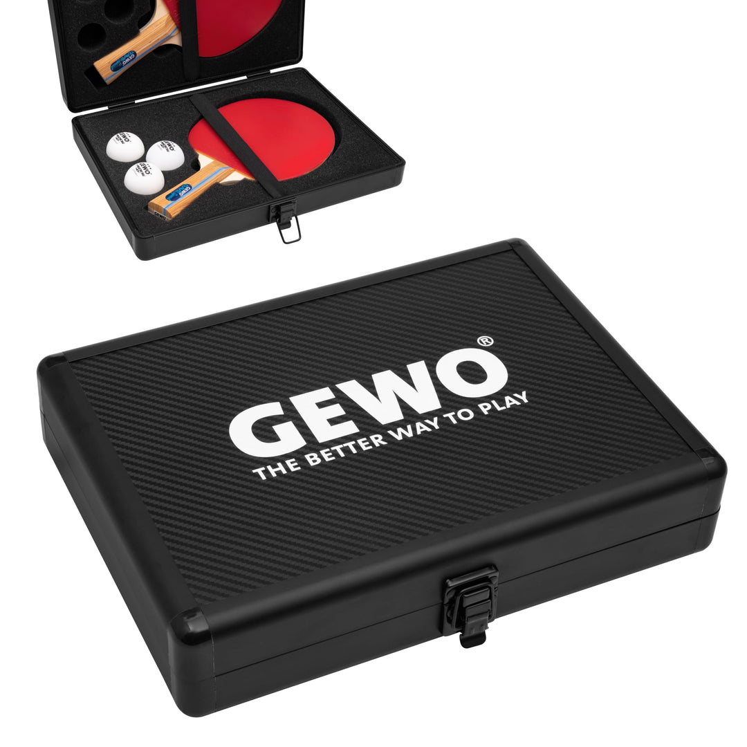 GEWO Doppel Tischtennis Schlägerkoffer aus Aluminium – Robuste Tischtennishülle für 2 Schläger & 3 B