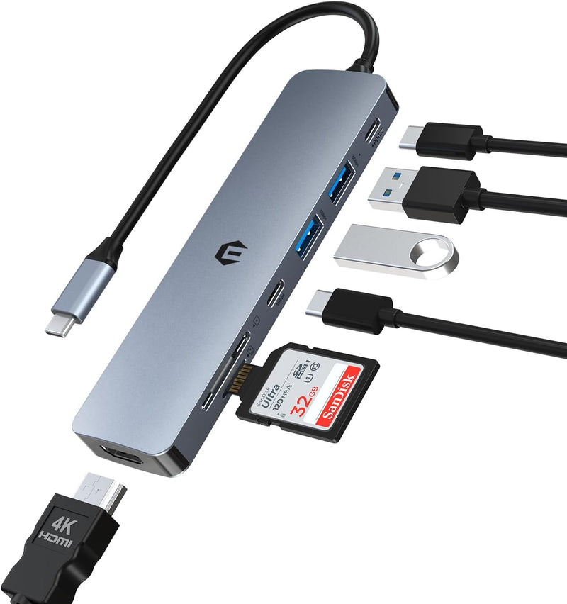 OBERSTER Hub USB C Adattatore, 7 in 1 Multiporta USB C Hub Con HDMI 4K, 3 USB 3.0, USB-C 3.0, 100W P