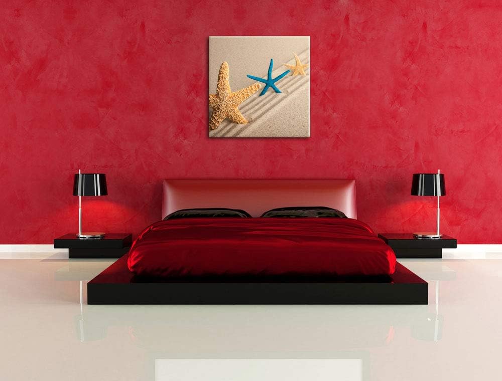 Seesterne im Sand, Format: 70x70 auf Leinwand, XXL riesige Bilder fertig gerahmt mit Keilrahmen, Kun