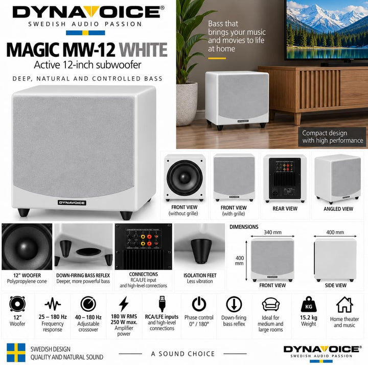DYNAVOICE Magic MW12 Aktiv-Subwoofer, 30,5 cm (12 Zoll), Weiss