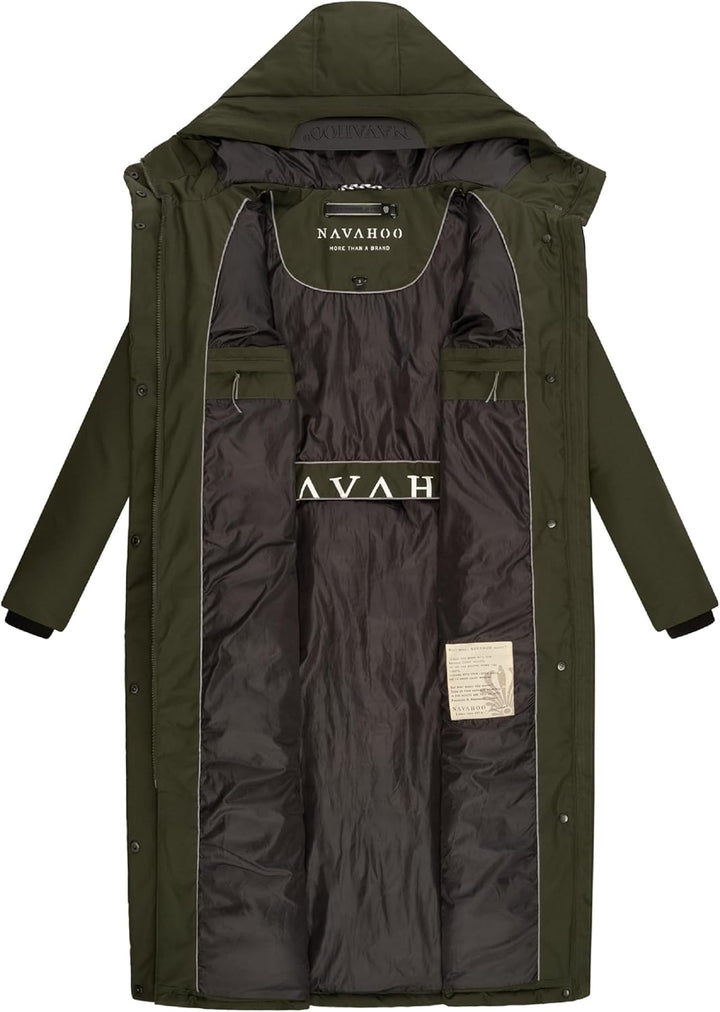Navahoo Damen Wintermantel Warmer Mantel extralang mit Kapuze Wolkenfrost XIV XS-XXL XXL Dark Olive,