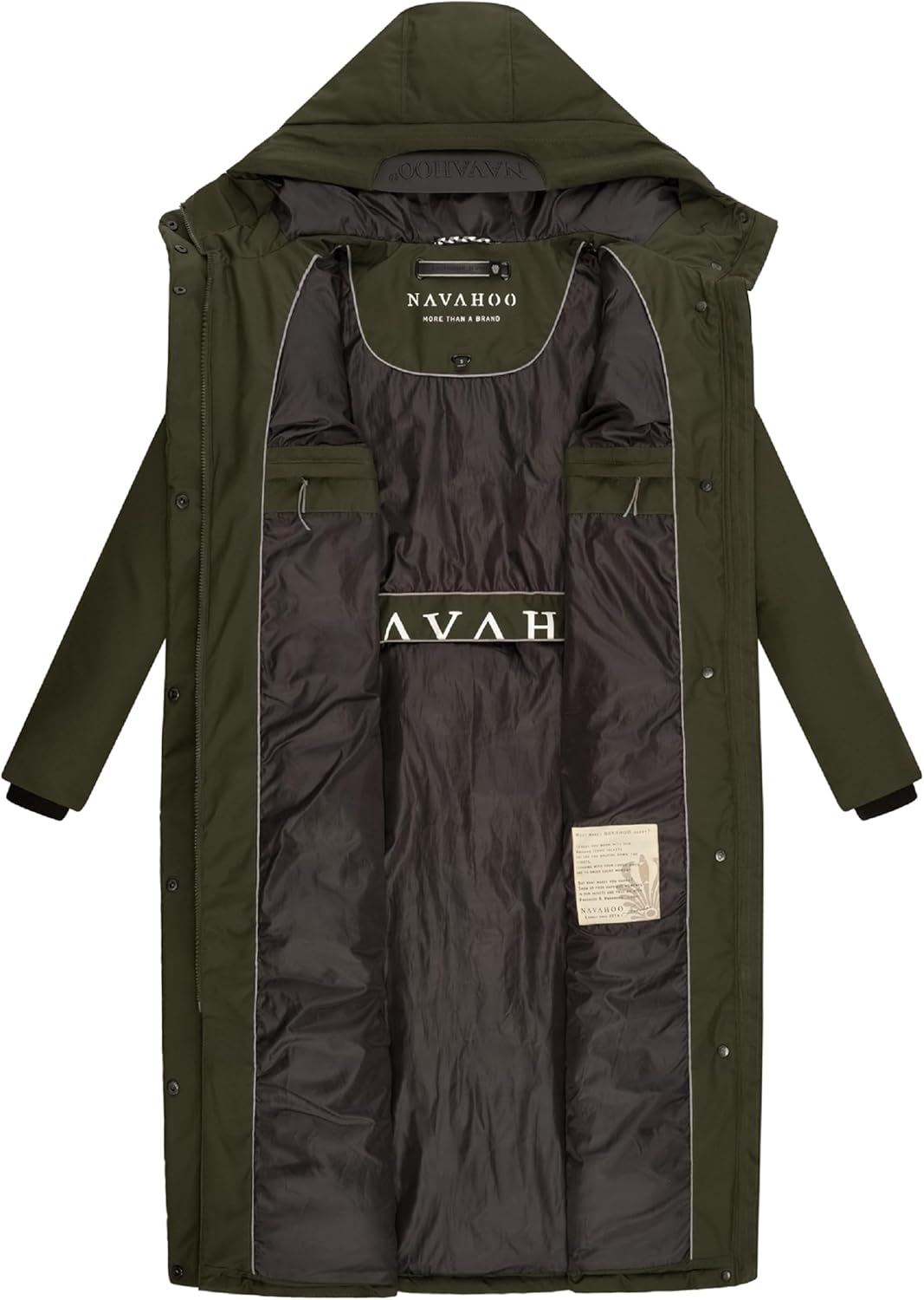 Navahoo Damen Wintermantel Warmer Mantel extralang mit Kapuze Wolkenfrost XIV XS-XXL XL Dark Olive,