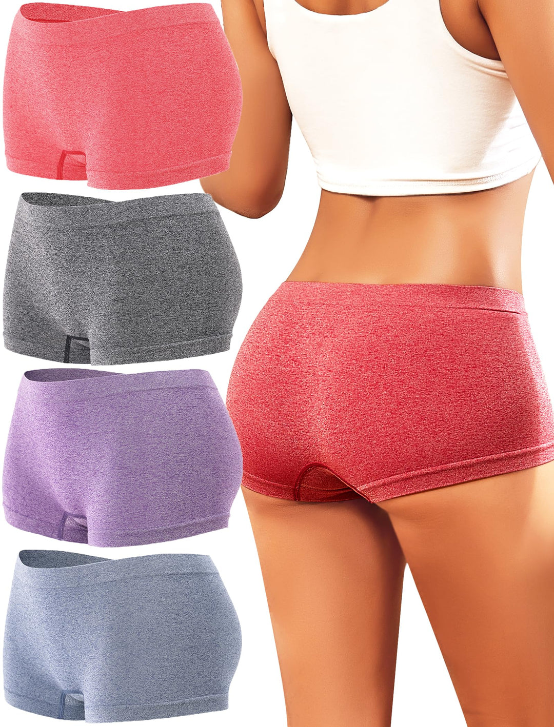 ALL OF ME 4er Pack Boxershorts Damen Boyshorts Damen Hohe Taille Hipster Unterwäsche Panties Frauen
