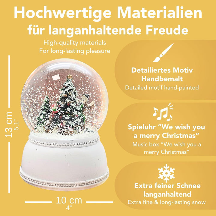 Schneekugel Nostalgie Christbaum schmücken auf Sockel kubisch weiss | Pure-Line | Schüttelkugel | H: