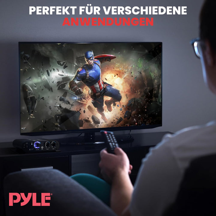 Pyle Mini Bluetooth Stereo Verstärker, 90W Audio Receiver mit 3 Eingänge, 2 Kanal, EQ Controls für d