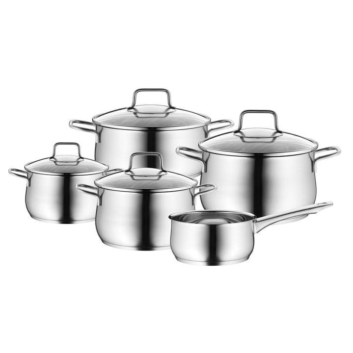 WMF Mattea Topfset Induktion 5-teilig, Kochtopf Set mit Glasdeckel, Cromargan Edelstahl poliert, Ind