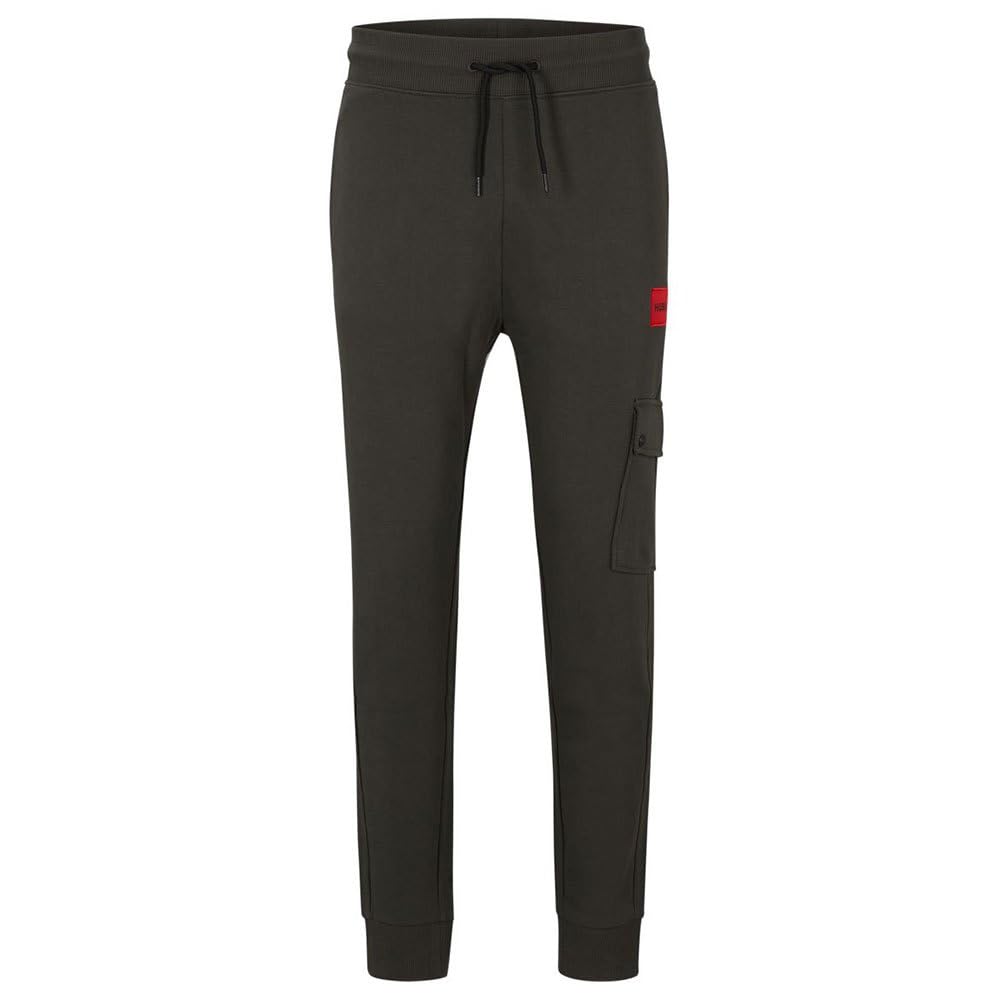 HUGO Herren Dwellrom Relaxed-Fit Jogginghose mit rotem Logo-Label S Dark Grey23, S Dark Grey23