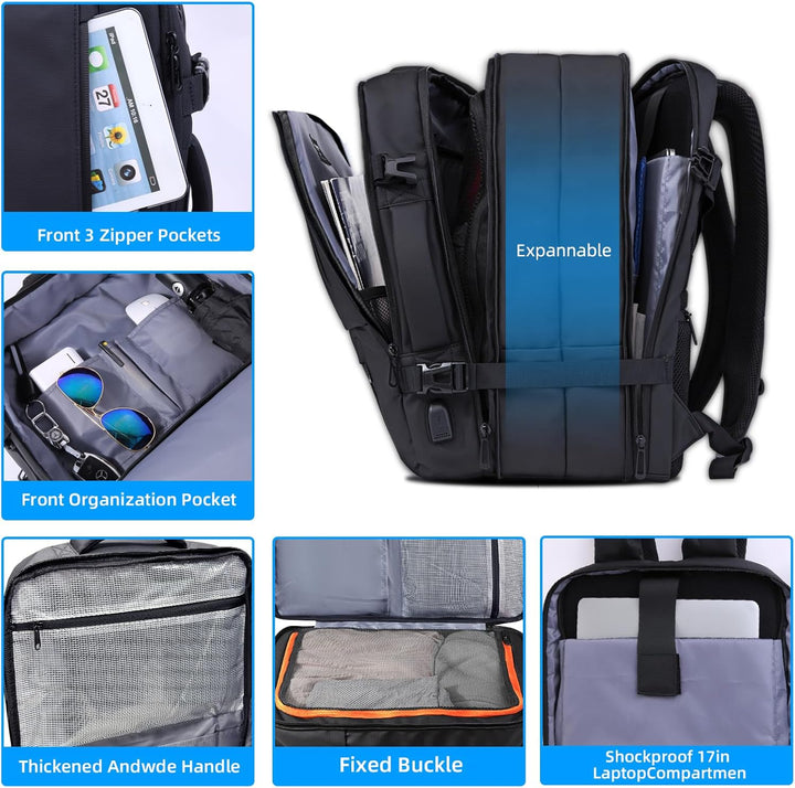 KINGSLONG Handgepäck Rucksack Vakuum 40L Laptop Rucksack 19 Zoll Herren Damen Flugzeug Erweiterbar W