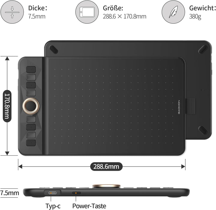 GAOMON WH851 Drahtloses Grafiktablett, Batteriefreier AP519 Digitaler Stift, 8 Programmierbare Druck