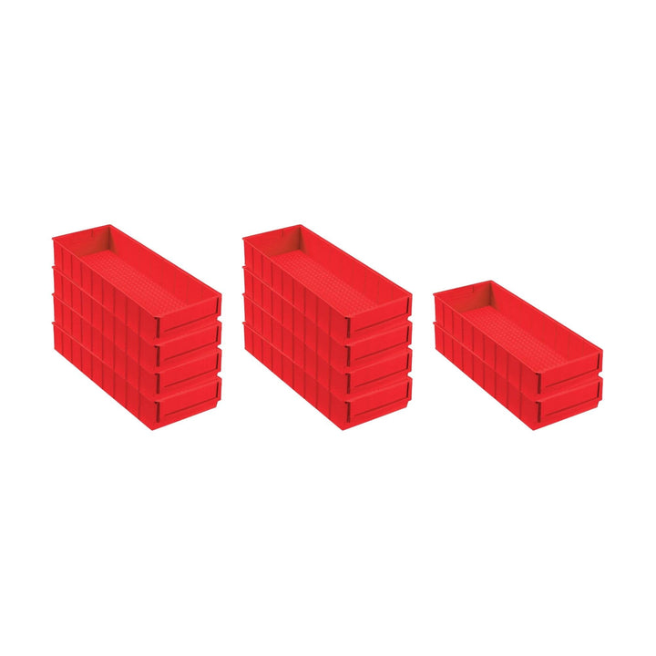 SparSet 10x Rote Industriebox 500 B | HxBxT 8,1x18,3x50cm | 6 Liter | Sichtlagerkasten, Sortimentska