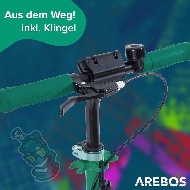 Arebos Cityroller Tretroller mit LED | höhenverstellbar | klappbar | inkl. Tragegurt | Hand- & Tritt