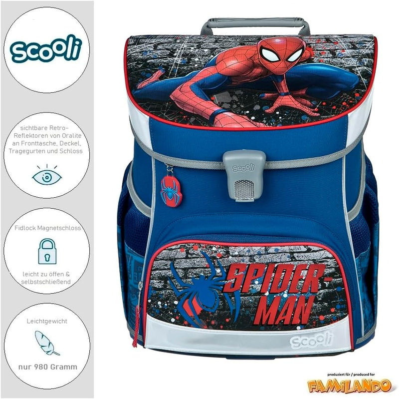 Familando Marvel Spiderman Schulranzen-Set 17tlg. Scooli Campus Fit Pro mit Sporttasche Schultüte 85