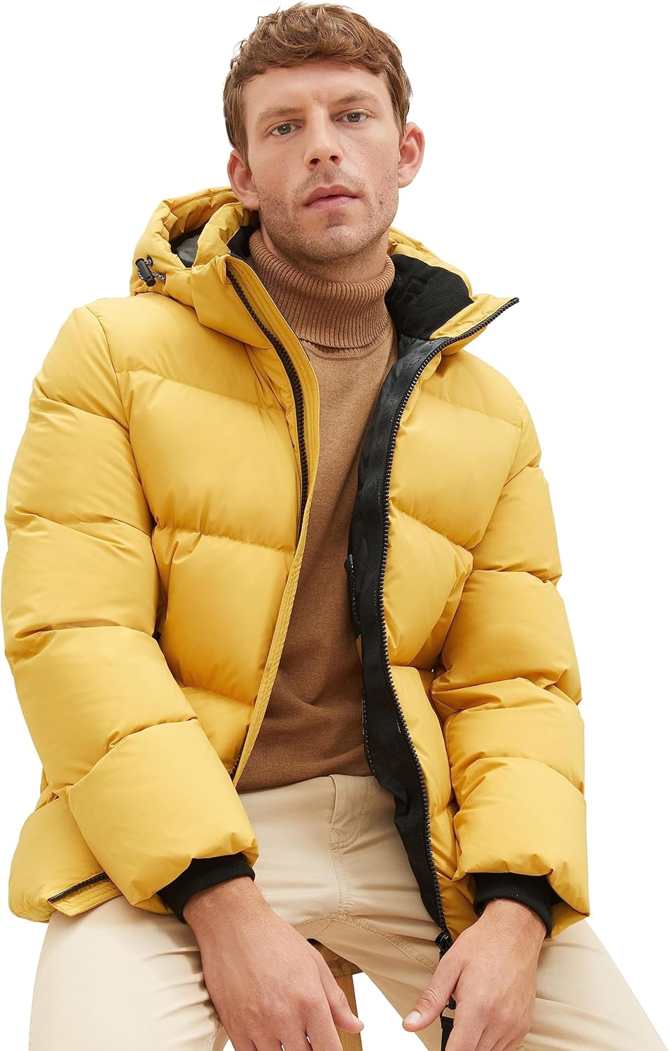 TOM TAILOR Herren Recycled Down Puffer-Jacke mit Abnehmbarer Kapuze S 10533-golden Fall, S 10533-gol