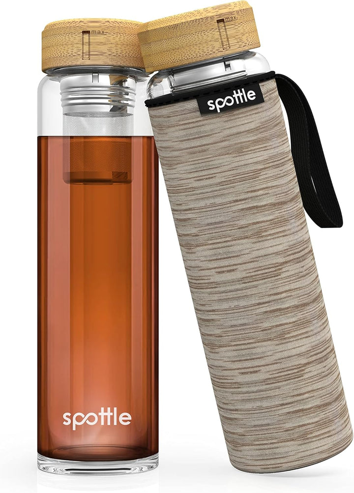 spottle Teeflasche mit sieb to go 1 Liter - Trinkflasche für Tee aus Glas in 500ml, 650ml, 1 l - Tee
