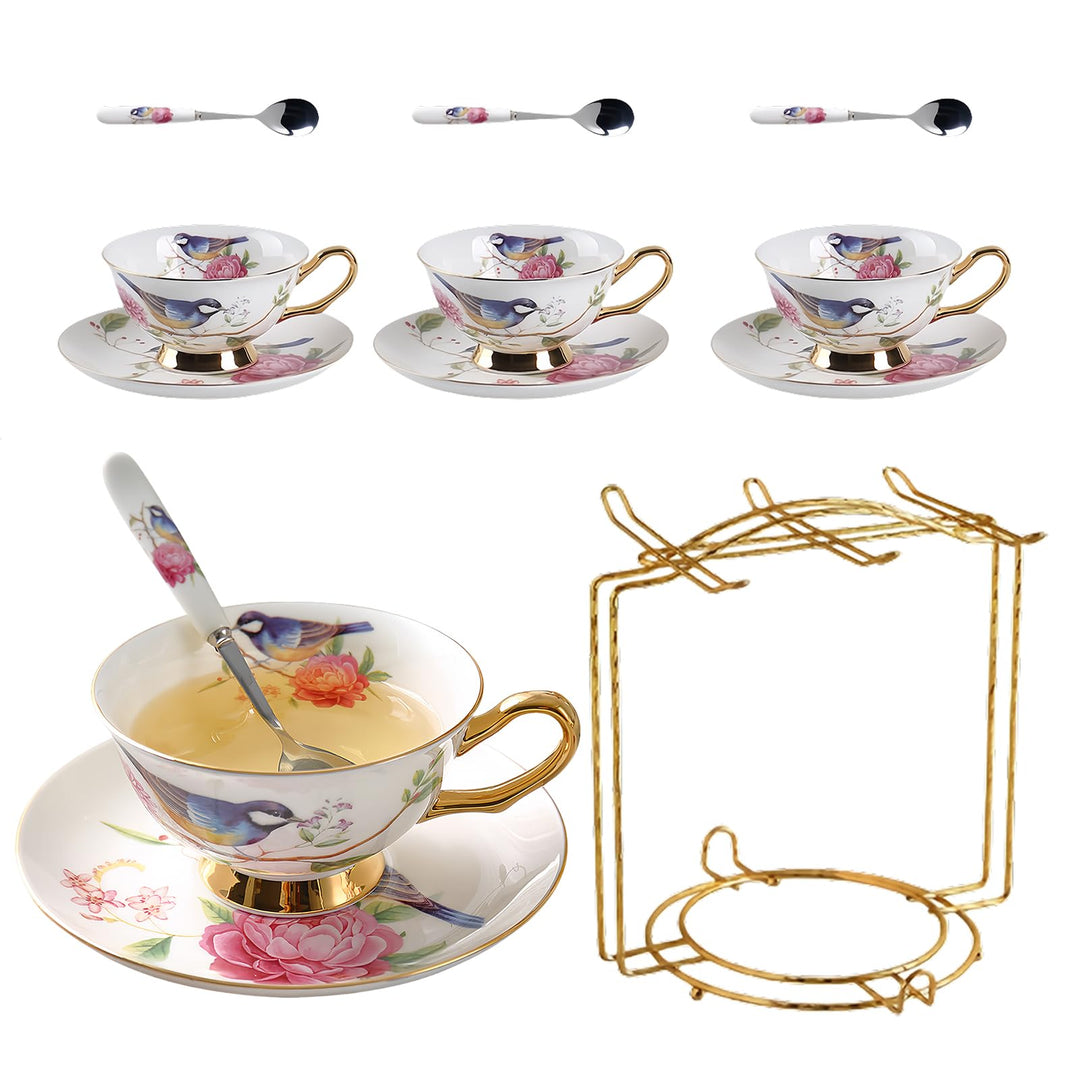 8 Stück Europäischen Blumen Tee Set,Bone China Tee Set Service Kaffee Set, 9 Optionen.Mit Geschenkbo