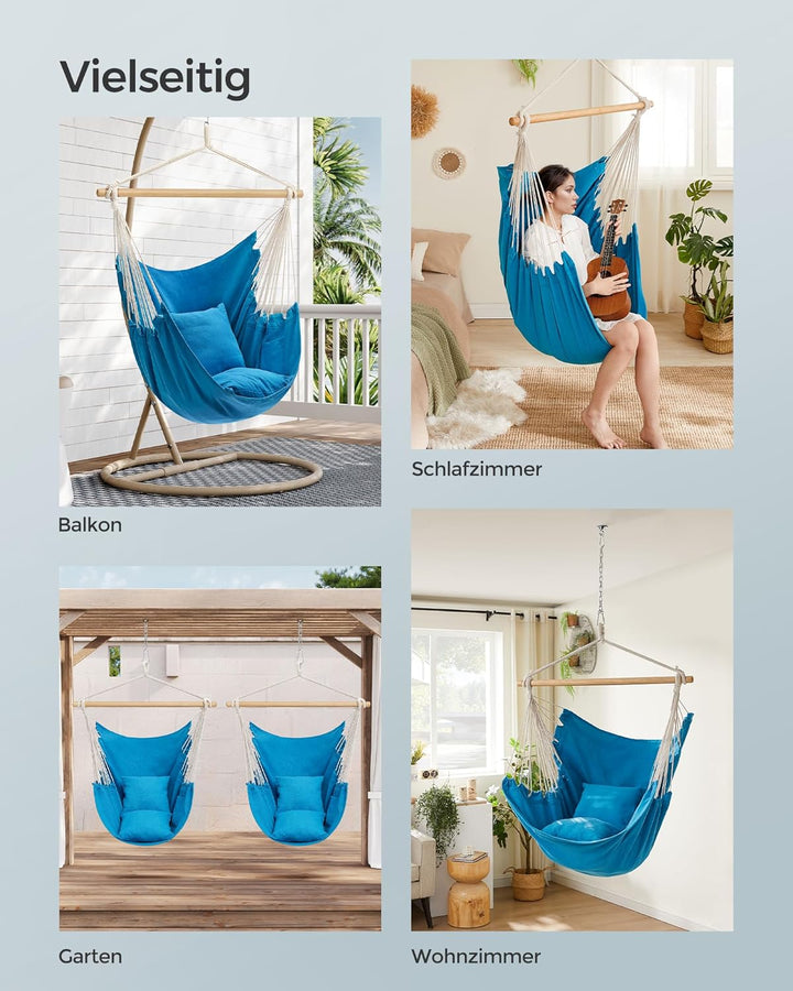 SONGMICS Hängesessel, Hängeschaukel, Hängestuhl mit 2 Kissen, Metallkette, bis 150 kg belastbar, Ind