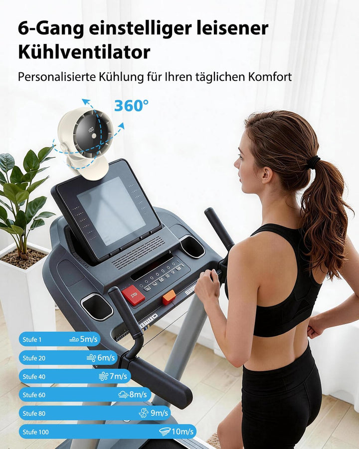 Tragbarer USB Tischventilator mit Akku, 100 Stufen, 360° Drehen & Kippen, Digitalanzeige, Mit Klemme