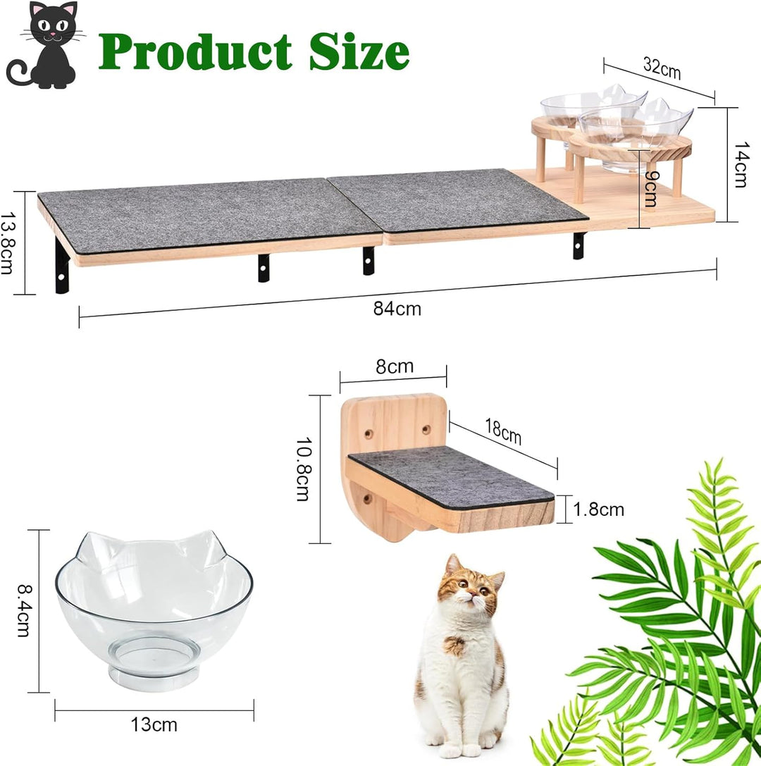 Wand montierte Katze Hängematte Katze Wandregale mit 2 Katze Nahrung Schalen und 3 Schritte, 2pc Kat