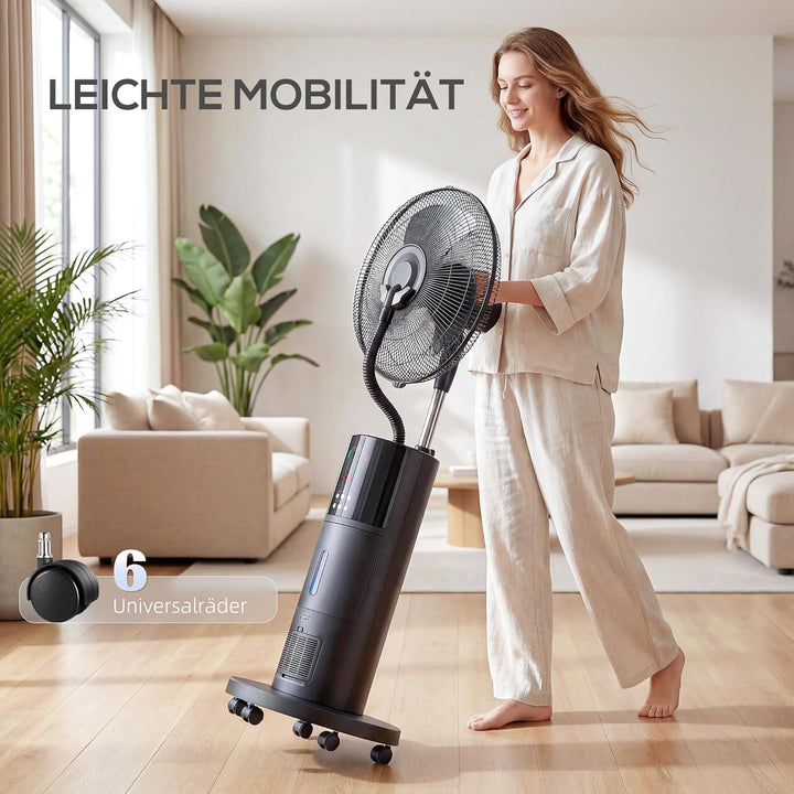 HOMCOM Ventilator mit Wasserkühlung, Luftbefeuchter leise, Neigbar Standventilator inkl. Sprühnebel,